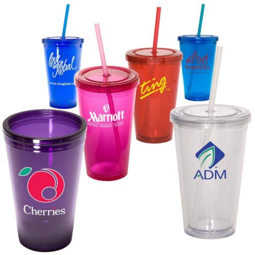 Traveler double wall clear plastic tumbler cups with straws