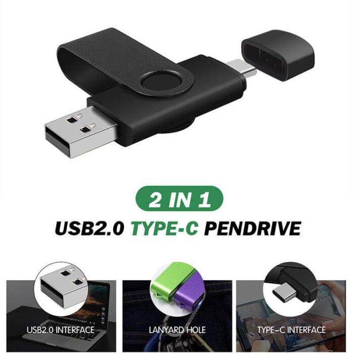 Gyrrwr TU-278-2-mewn-1 Math-C a USB-2 mewn 1 metel yn cylchdroi disg U USB + Math-C