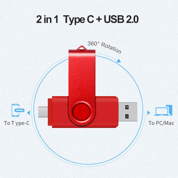 TU-278-2-en-1 Tipo-C y controlador USB-2 en 1 disco U giratorio de metal USB+Tipo-C