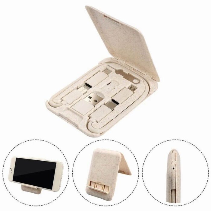 PH-447-5-in-1 Kat gwosè USB Charge Twous Portable Phone Holder-5 in 1 Card Size Portable USB Charge Kit Mobile Phone Holder