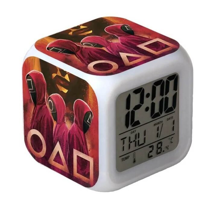 AC-434-7 colors changed Digital Thermometer led cube alarm clock-七彩发光温度计小夜灯闹钟