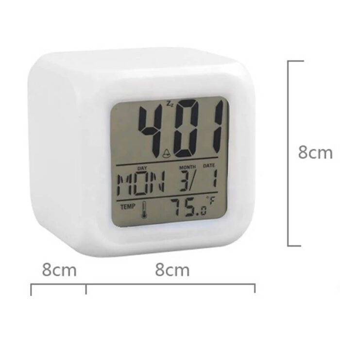 Ang AC-434-7 nga mga kolor nausab ang Digital Thermometer nga gipangulohan sa cube nga alarm clock-Colorful luminous thermometer night light alarm clock