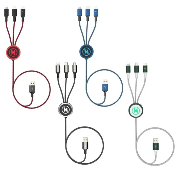 CC-425-3 i 1 ladekabel med LED-lysemitterende LOGO-3 i 1 ladekabel med LED-lysemitterende LOGO