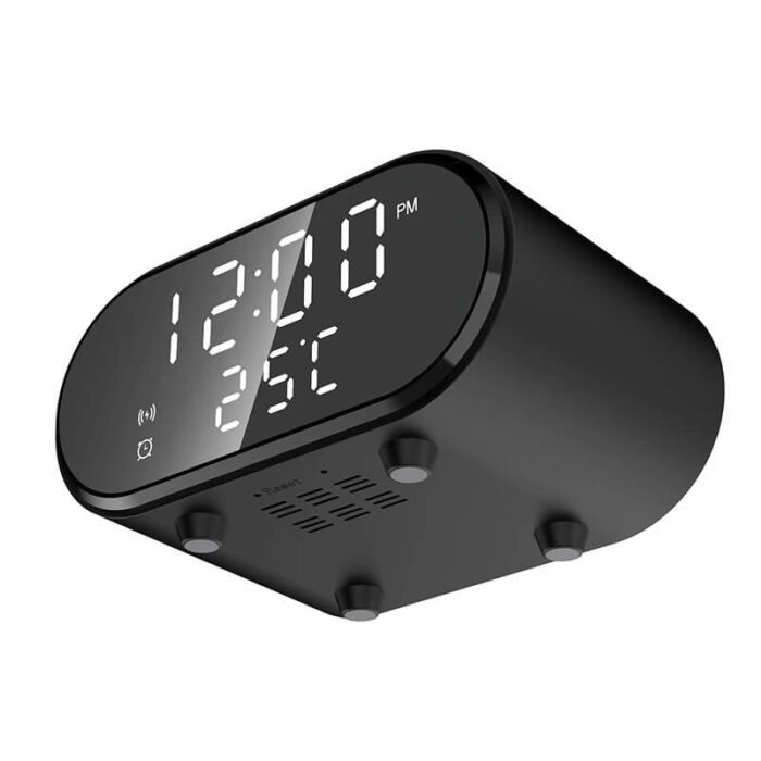 4-in-1 Alarm Clock with Wireless Charger, Bluetooth Speaker & Thermometer