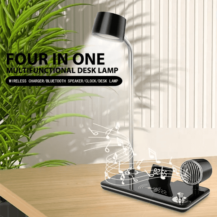 4 in 1 Wireless Charger with Smart Alarm Clock Bluetooth Speaker Dimming Night Light