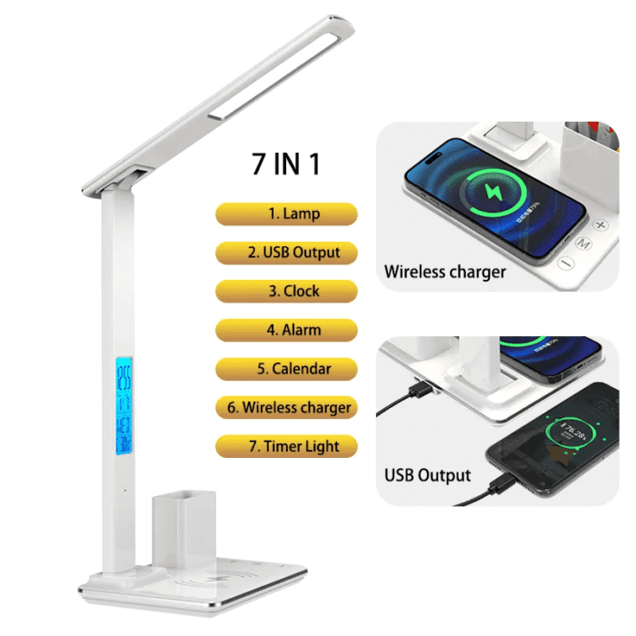 Lamp with Wireless Charger Calender and Alarm Clock