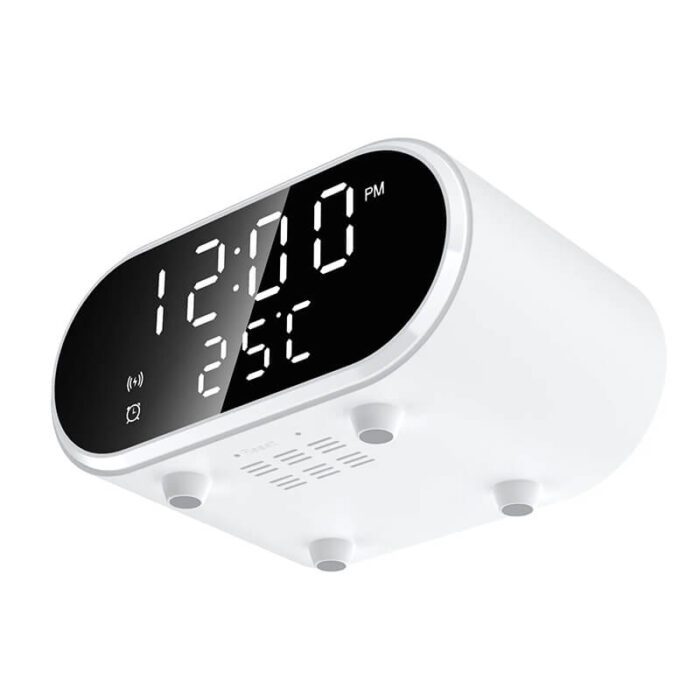 4-in-1 Alarm Clock with Wireless Charger, Bluetooth Speaker & Thermometer