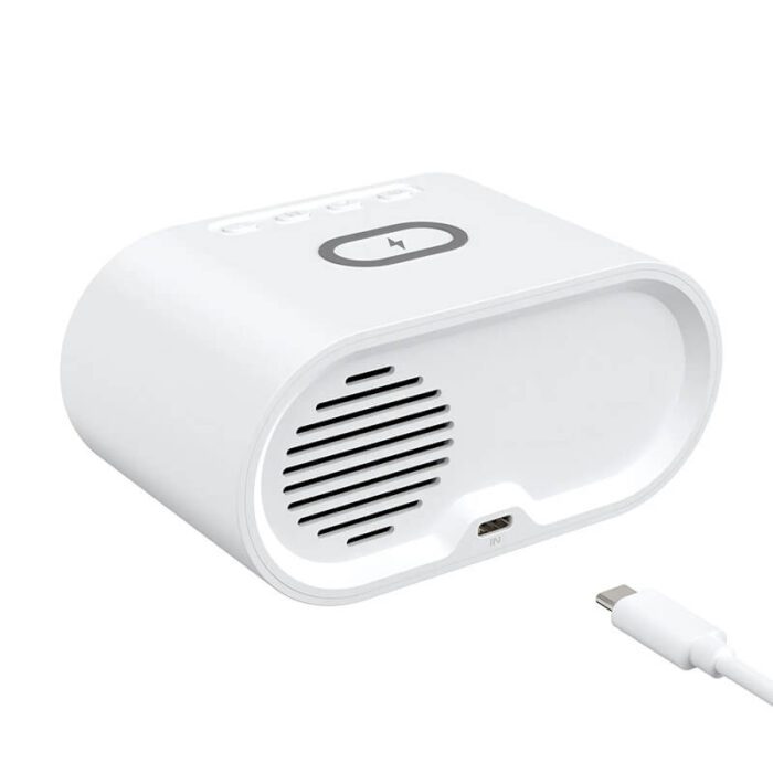 4-in-1 Alarm Clock with Wireless Charger, Bluetooth Speaker & Thermometer