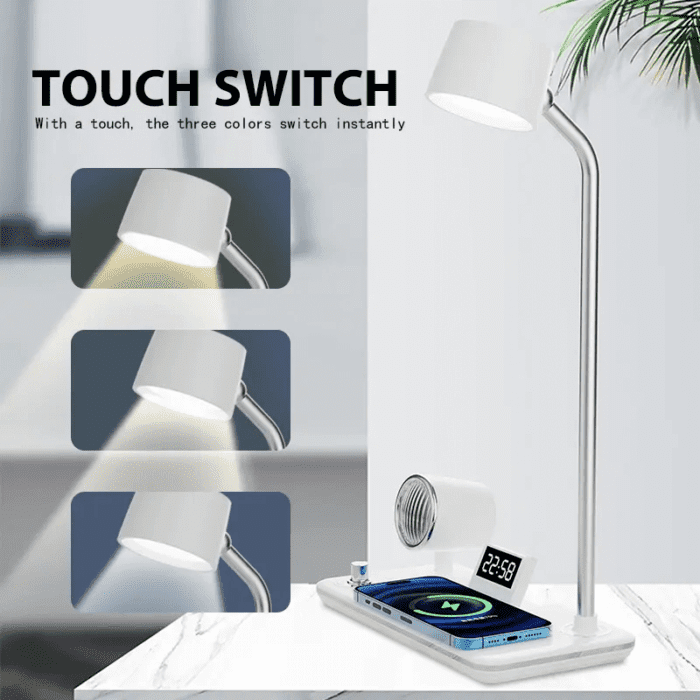 4 in 1 Wireless Charger with Smart Alarm Clock Bluetooth Speaker Dimming Night Light