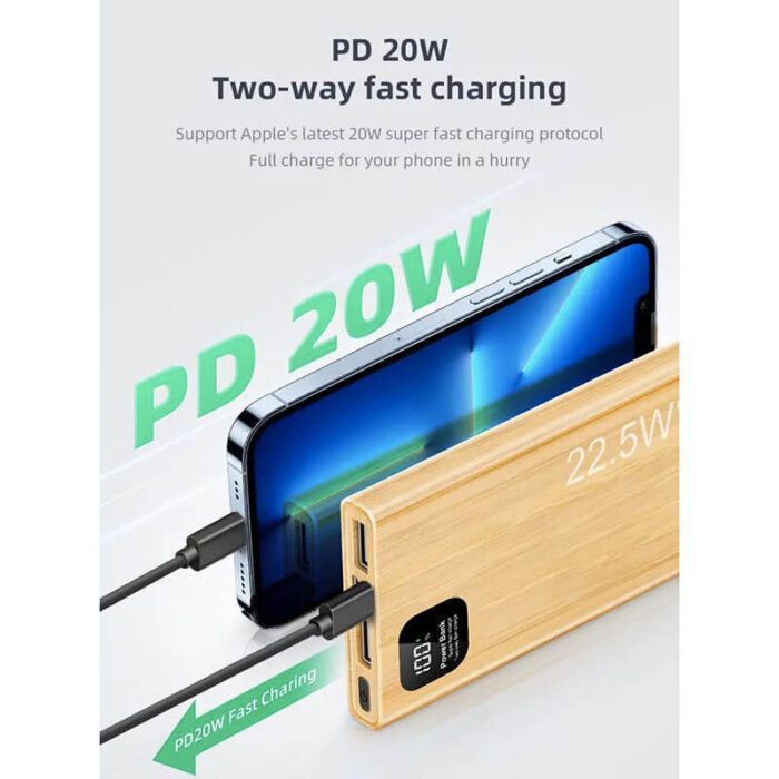 Eco-friendly bamboo fast charging powerbank 22.5W 10000mAh - Image 4
