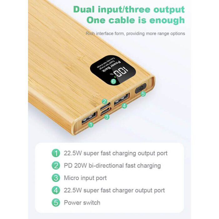 Eco-friendly bamboo fast charging powerbank 22.5W 10000mAh - Image 6