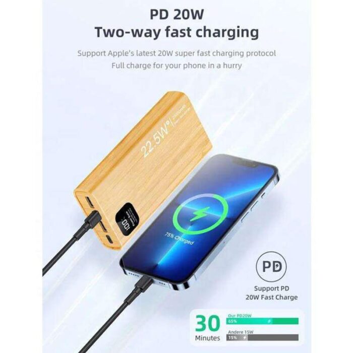 Eco-friendly bamboo fast charging powerbank 22.5W 30000mAh - Image 4