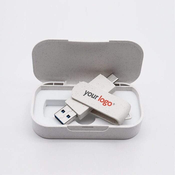 Eco-friendly TypeC & USB3.0 dual interface Wheat Straw Swivel USB Drives - Image 2