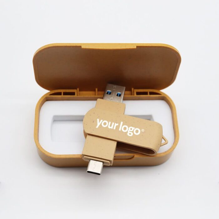 Eco-friendly TypeC & USB3.0 dual interface Wheat Straw Swivel USB Drives - Image 3